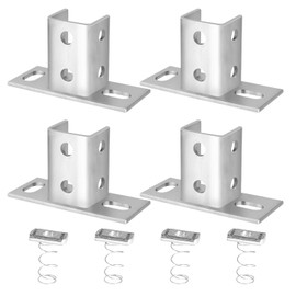Strut Channel 9 Mounting Holes for 1-5/8” Strut, Heavy Duty Rectangle Fence Post Base Channel, Carbon Steel Electro-Galvanized Coating, 4 mm (0.16 in) Thick, 2.5 x 6 in Base, 1.3 lb/Unit (4 Pack)
