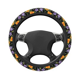Funda de volante de flores de campanario amarillo morado, para mujeres, hombres y niñas, accesorios de coche, decoración antideslizante, de neopreno, para volante de automóvil, protector universal, 15 pulgadas