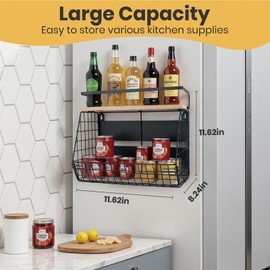 Newoed Strong Magnetic Shelf for Fridge with Lid Top, Large Capacity Magnetic Spice Rack for Refrigerator, Kitchen Counter, Cabinet