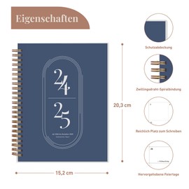Rileys & Co 2024/2025 A5 School Planner, Calendar, Study/Semester Planner, Perfect for Students, Professionals, Blue, 20 x 15 cm, in German