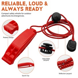 FJCTER Emergency Whistles Survival, 2PCs Super Loud Double Tube Safety Whistles with Adjustable Reflective Lanyard, Waterproof Boat Whistle for Life Vest Jacket, Kayak, Hiking, Kids (Red)