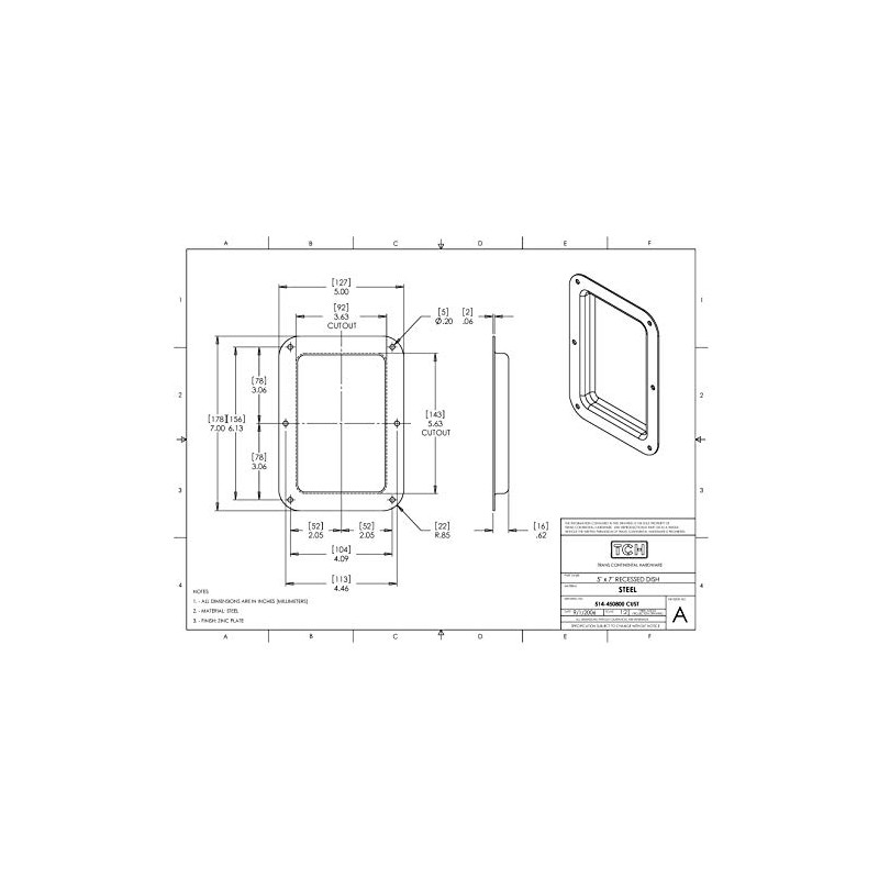 TCH Hardware Steel Recessed Dish - 5" x 7" |