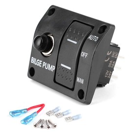 Kuuleyn Bilge Pump Rocker Switch, 3-Way Bilge Pump Switch Panel Auto/Off/Manual 12V 24V with LED Indicator Built-In 15A Circuit Breaker