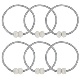 Magnetic Curtain Tiebacks - 6 Pack, Modern Pearl Curtain Drapes Clips, Weave Rope Holdbacks, Strong Magnetic Curtain Holder Buckles for Home and Office Decor, Silver Grey, 43cm Length