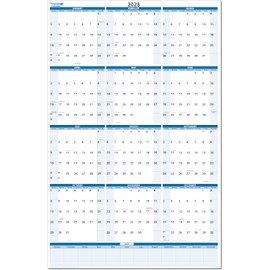 2028 Vertical Sky Blue Wet & Dry-Erasable Wall Calendar 56 tall x 36 wide with next year planning area. Complete with marker and eraser