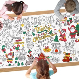 AYESY Christmas Time Tablecloth for Children, 183 x 86 cm Colouring Tablecloth Christmas, Giant DIY Paper Tablecloth, Craft Poster, Games, Gifts, Activities Banner, Art Classroom Decoration