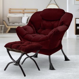 Congermom Lazy Chair with Folding Ottoman Modern Large Accent Chair,Contemporary Lounge Leisure Sofa Chair with Armrests Upholstered Sofa Armchair Reading Chair for Bedroom,Dorm & Office,Dusty Rose