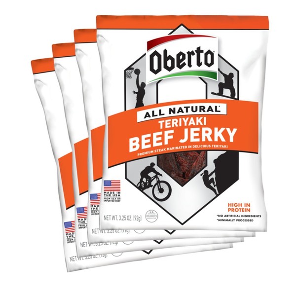 Oberto All-Natural Teriyaki Beef Jerky, 3.25 Ounce (Pack of 4)