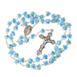 YWLI Rosary Beads Catholic - 6 Color, Confirmation Gifts, Delicate Polymer Clay Rose Necklace Jewelry, Silver Alloy Cross Necklace for Women, Gifts for Women