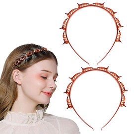 Headband with Clips, Pack of 2 Hair Bands with Clips, Twist Braid Headband, Hairstyle Aid, Non-Slip, Hairpins Hairdressing Supplies, Elegant Headband for Women and Girls (Brown)