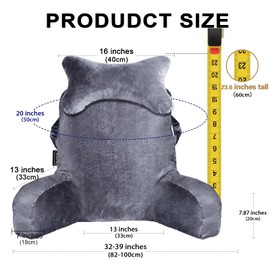 SLIGUY Reading Pillow for Sitting in Bed Couch Adult, Back Pillow with arm Support and Pockets, Adult Back Pillow Bed Chair for Bed Rest, Reading, Watching TV, Gaming for Boys and Girls Dark Grey