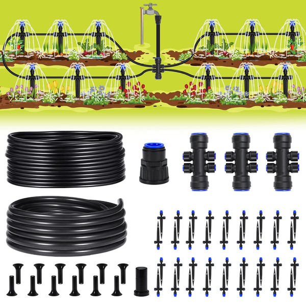 HIRALIY 147FT Garden Watering System, Drip Irrigation Kits for Plants, New Quick Connector, Blank Distribution Tubing, Saving Water Automatic Irrigation Equipment for Patio Lawn