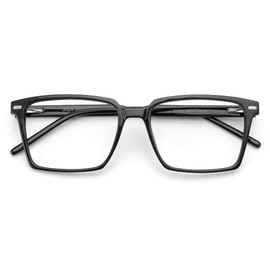 JFXQDR 2 Pack Men's Blue Light Blocking Glasses, Fake Square Computer Screen Eyeglasses Anti Eyestrain & UV Glare RF6201 (Bright Black Frame + Clear Frame)