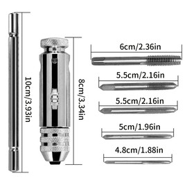 Tkxjry 6-Piece Tap Wrench Set, M3 Hand Tap, T Handle Tap Wrench Ratchet, Tap Set with Tool Holder, Tap Cutter, Model Making Tap Set, for Watches