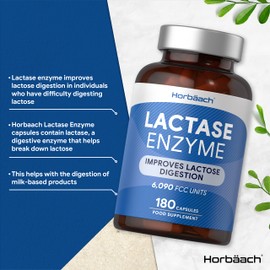 Lactase Enzyme 6,090 FCC Units | 180 Capsules | Improves Lactose Digestion | Food Supplement | by Horbaach