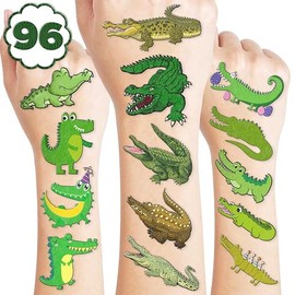 108 piezas de decoraciones para fiestas de cumpleaños de caimanes, suministros para recuerdos, pegatinas de decoración de animales de cocodrilo, tatuajes temporales para niñas y niños, regalos,