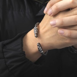 KKJOY Stainless Steel Vikings Odin's Wolf Bracelet for Men Norse Screw Teen Cuff Bangle Biker Amulet Nordic Pirates Arm Ring Wristband Jewellery