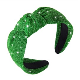 Christmas Headband Knotted Headbands for Women Red Green Sliver Gold Tinsel Top Knot Hairband Statement Wide Turban Hair Hoop Funny Xmas Holiday Party Hair Accessories (velvet-Green)