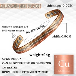 YINOX 16.5cm Female Magnetic Copper Bracelet Tri-color Magnetic Bracelet Suitable for Wife Mother (8 Magnets), Copper