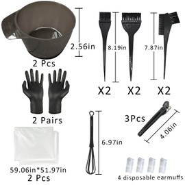 Mauts Hair Dye Coloring Set, Hair Tinting Comb and Mixing Brush Bowl,Ear Cover Mixing Spoon Hair Clips Gloves and Disposable shawl，DIY Salon.