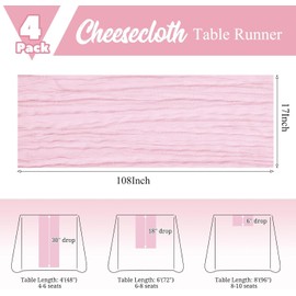 4 Pack Pink Table Runner 17 x 108inch Cheesecloth Table Runner Boho Gauze Table Runners for Dining Table Rustic Sheer Fabric Table Runners for Wedding Party Bridal Shower Spring