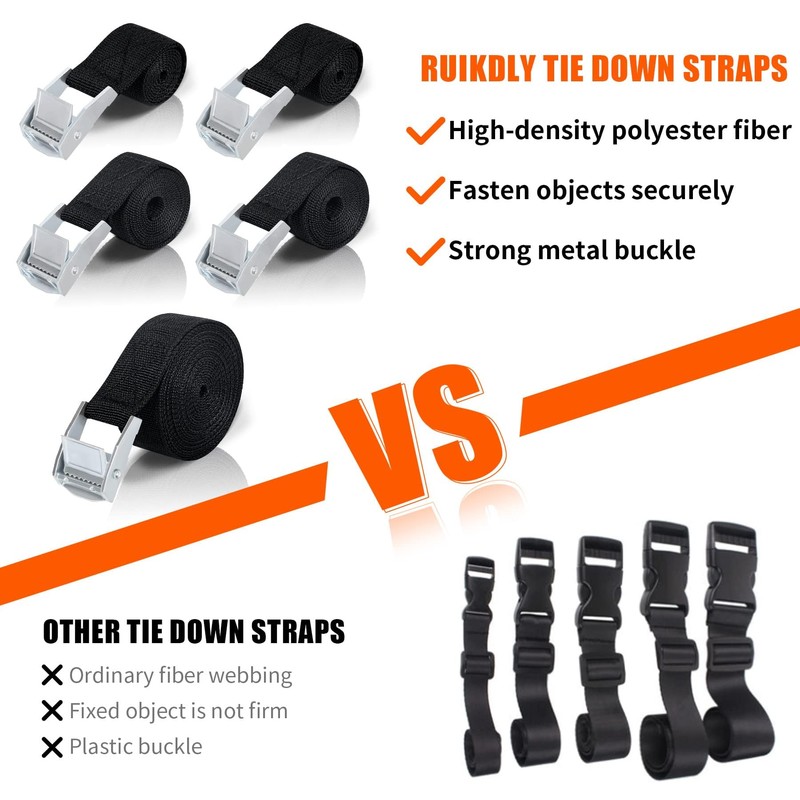 ieron Pack of 2 Tie Down Straps with Ratchet, 3