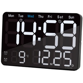 SLOWER SLW368 Digital LED Stylish Deca Character Interior Table Clock with Remote Control Date Temperature Day Black 275 183 30 mm LED CLOCK