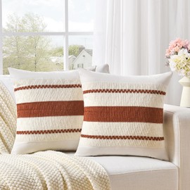 Fancy Homi Set of 1 Rust Boho Decorative Throw Pillow Covers 18x18 Inch for Couch Bed Sofa, Aesthetic Modern Organic Fall Room Decor, Soft Cotton Cute Terracotta Textured Farmhouse Cushion Case