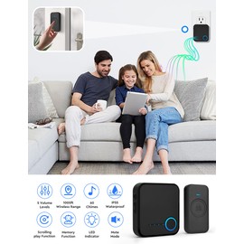 FOVKSUC Wireless Doorbell, Classroom Doorbell,Door bell 1 Receiver +1 Waterproof Push Button, with 60 Chimes 5 Levels Volume and LED Flash, 1000ft Range Wireless Doorbells for Home Office Hospital