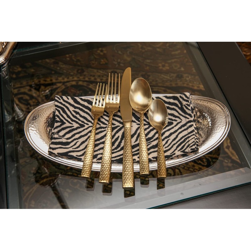 Fortessa Lucca Faceted 18/10 Stainless Steel Flatware, 5 Piece Place