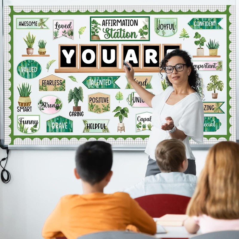 Boho Plant Affirmation Station Bulletin Board Set Greenery Motivational Classroom