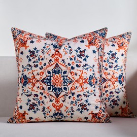 Decorative Cushion Covers, Ethnic Cushion Covers, Pack of 2, Vintage, Boho, Art, Modern, Double-Sided Print, Decorative Cushion with Invisible Zip, for Sofa, Couch, Bed, Farmhouse, Home Decor, 40 x 40