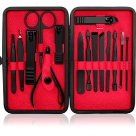 Utopia Care 15 in 1 Stainless Steel Professional Manicure Pedicure Set Nail Clippers Kit – Portable Travel Grooming Kit - Facial, Cuticle and Nail Care for Men and Women (Red)
