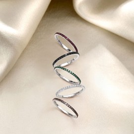 Santuzza 925 Sterling Silver Stackable Ring Black Spinel Engagement Wedding Band Stacking Ring for Women (7.5)