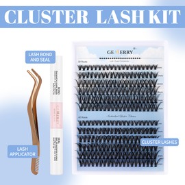 Individual Eyelashes Set 240 Pieces D Crul 8-16 mm Clusters Individual Eyelashes Eyelash Glue and Applicator, DIY Cluster Eyelash Extension Set Soft for Personal Home Use GEMERRY (30+40D Set)
