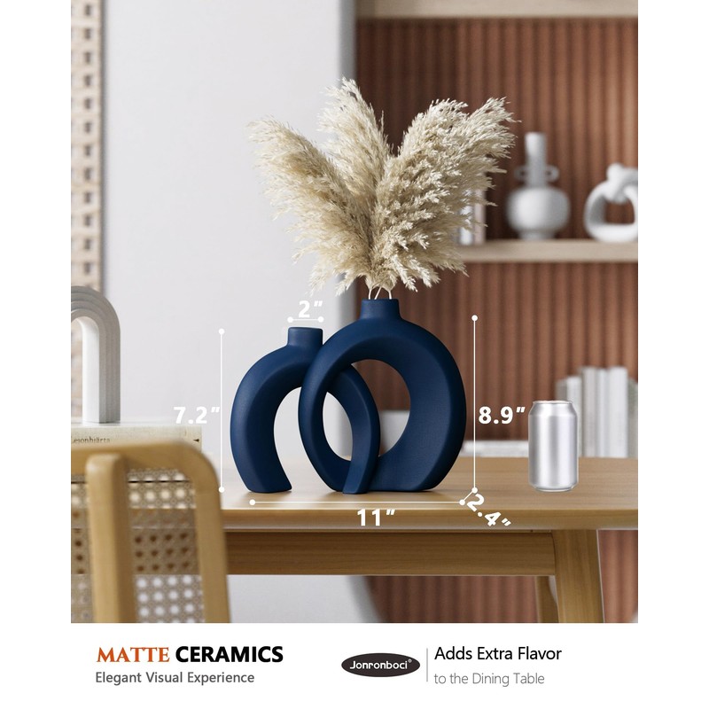 Blue Vase Set of 2 - Donut Navy Vases Home