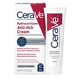 CeraVe Crema antipicazón de hidrocortisona al 1%, alivio sin fragancia para piel seca y propensa al eczema, 1 onza
