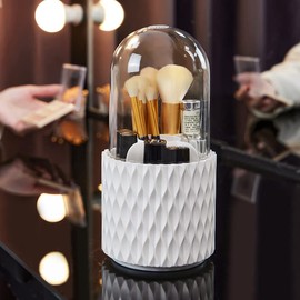 IMLUCKY Organizador de brochas de maquillaje giratorio 360º con tapa: Porta Pinceles Cosméticos a Prueba de Polvo - Contenedor de Almacenaje de Accesorios