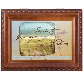 Cottage Garden God Grant Me Serenity Accept Woodgrain Rope Trim Jewelry Music Box Plays Wonderful World