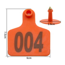 100PCS Cattle Ear Tags Numbered 001-100, Plastic Livestock Animal Ear Tag for Cows Goats Sheep Pigs Animal Identification Earring Tagger (Orange)