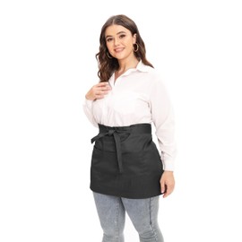 Jaspfct Server Aprons Plus Size W 3 Pockets - Half Waist Apron for Women Men-Black