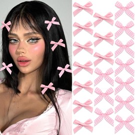 SAWINDA 20PCS Pink Mini Hair Bows Gingham Craft Bow Hair Ribbons Clips Kawaii Bowknot Claw Clips Barrettes Accessories for Girls Teens