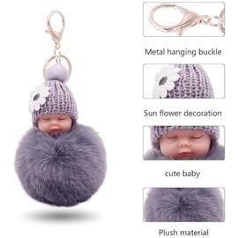 Keyring Bobble Select Zone 4 Pieces Sleeping Baby Doll Keychain Plush Key Ring Mini Baby Doll Keychain Handbag Pendant Fluffy Key Chain Car Key Ring, a