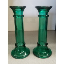 Indiana Glass Evergreen Bud Vase/Taper Candle Holders 9" NEW Vintage Set of 2