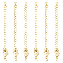 Beadthoven 24K Gold Necklace Extender 2.5 Inch Metal Bracelet Extension Chain Jewelry Extension Chain with Lobster Clasp Drop Pendant for Jewelry Bracelet Repair 10pcs