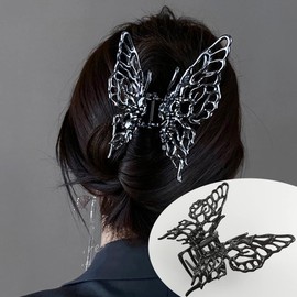 Metal Liquid Butterfly Hair Clips For Women Large Hair Claw Clips for Thick Hair Vintage Geometric Hair Barrettes Headband Girls Hair Accessories Bright Black Alloy Butterfly Clips for Hair Grab Claws