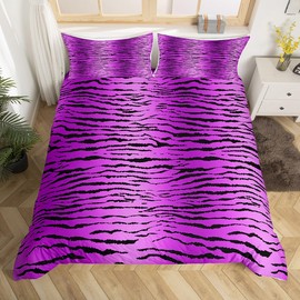 richhome Kids Cow Fur Print Bedding Set Single Cowhide Duvet Cover for Teens Bedroom Decor Farmhouse Comforter Cover Set Purple Bedspread Cover With 1 Pillow Cases Fashion