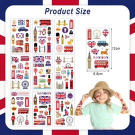 10 Sheets British Style Temporary Tattoos Stickers for Kids,Childrens Fake Tattoo Sticker Set Multiple Patterns Waterproof Removable Stickers for Prizes Birthday Party Bag Fillers for Boys Girls