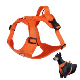 NyyGlykys 犬 ハーネス 中型犬 メッシュ生地 軽量 調節可能 ハーネス 犬 胸あて式 柔らかい 通気性 犬用ハーネス ハンドル付き 小型犬向け 夜間反射材搭載 引っ張り防止 胴輪 犬 小型犬、中型犬、柴犬、秋田犬（オレンジ，M）