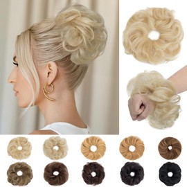 SEGO Pro Messy Bun Hair Pieces for Women and Girls Real Human Hair Scrunchie Curly Bun Hairpiece 23g Curly (Bleach Blonde)